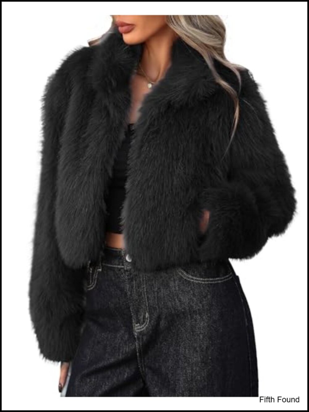 Faux Fur Open Front Stand Collar Fluffy Winter Coat